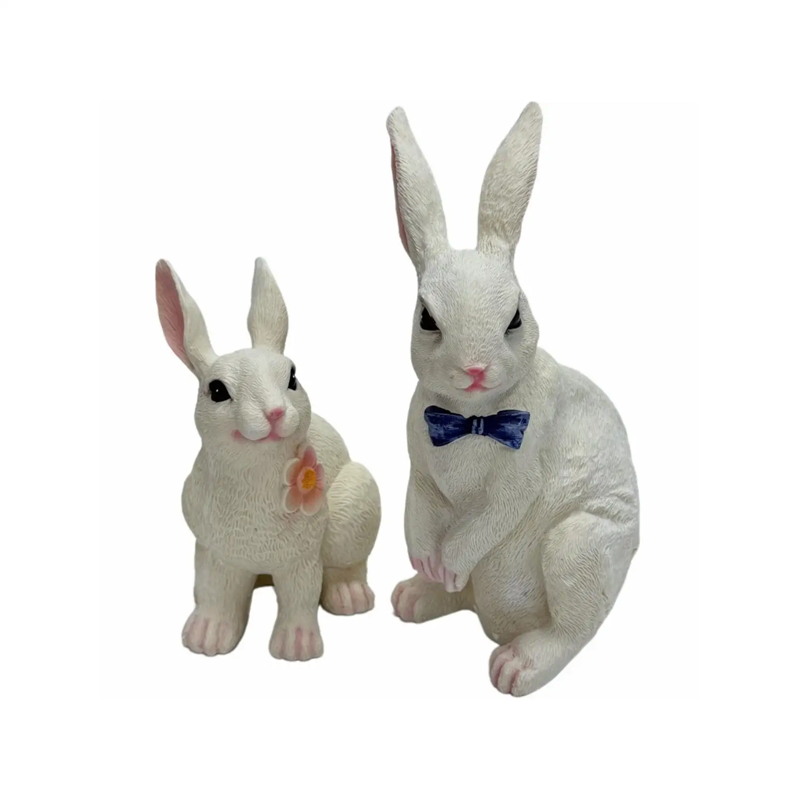 Hare Statue with Bow Tie Blue Bunny Figurine with Bow Pink for Lawn, Gardeners