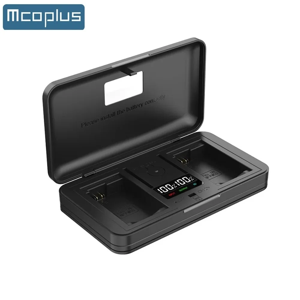 Mcoplus NP-FW50 LCD 듀얼 배터리 충전기, 소니 알파 A6000 A6400 A6100 A6300 A6500 A5100 A7 A7II A7R A7R II A7S A7S II A5000 용