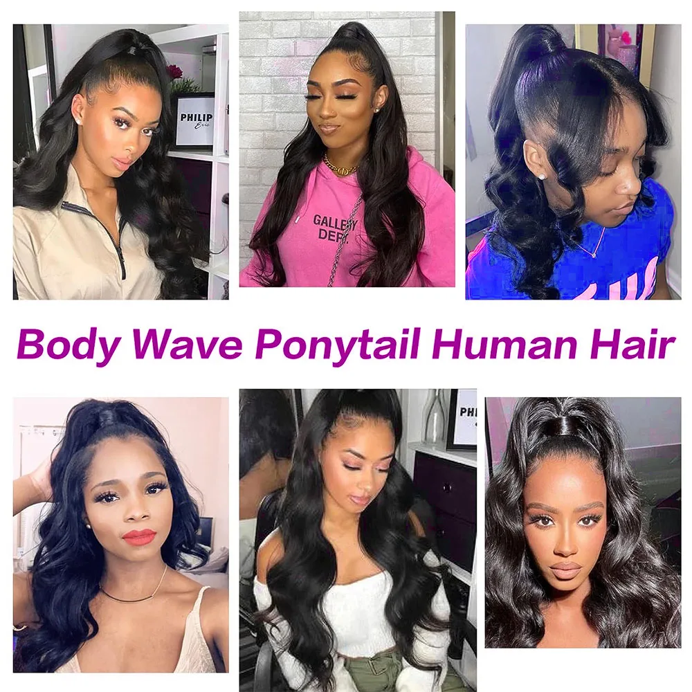 Body Wave Hair Extension Clip Ponytail 100% Human Hair Extensions Natural Black Drawstring Ponytail Extensions For Woman 26 Inch