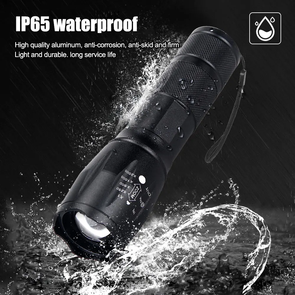 Lampe de poche LED haute puissance lampe de poche de camping avec 5 modes d'éclairage, lampe de poche étanche à lumière à mise au point variable en alliage d'aluminium