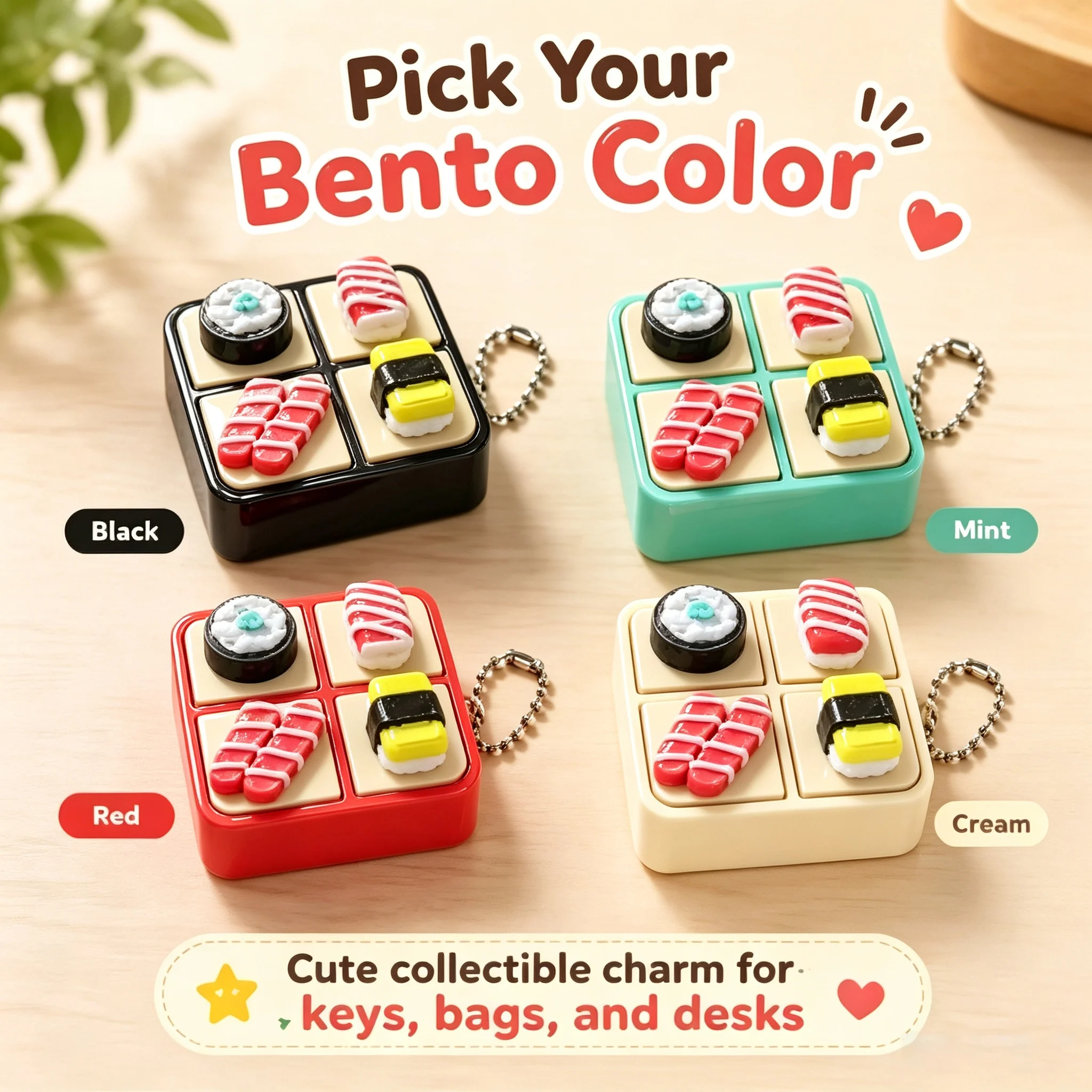 1pc 4.9cm Square Sushi Bento Fidget Keychain, Eco 3D Printed PLA Four Grid Pressable Japanese Food Stress Relief Bag Pendant