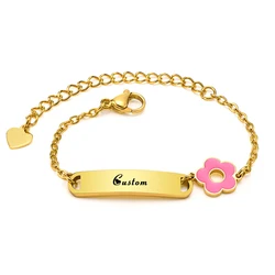 Bracelets personnalisés avec noms de bébé et date de naissance, cadeau pour nouveau-nés, filles, garçons, enfants, bracelet fleur rose personnalisé, cadeaux bijoux