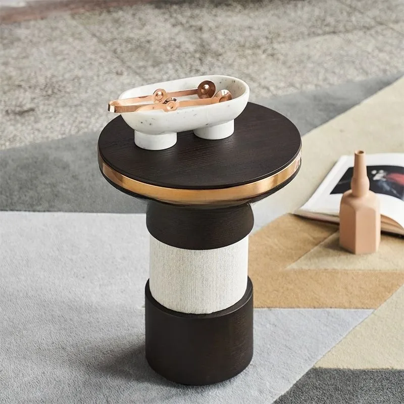 sofa side table, living room small coffee table, round smoked oak side table corner table