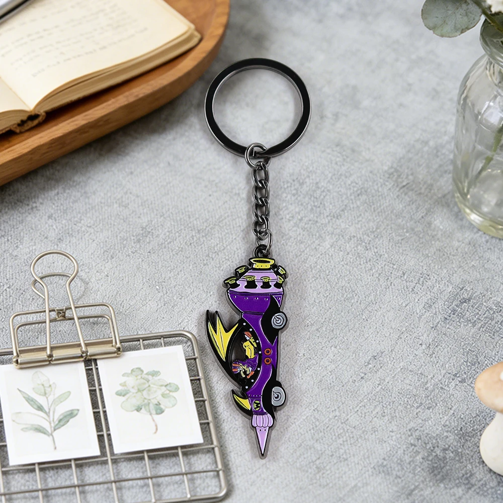 Retro Cartoon Wackyy-Races Purple Rocket Car Keychain Funny Vehicle The Mean Machine Key Ring Vintage Animation Pendant Bag Keys