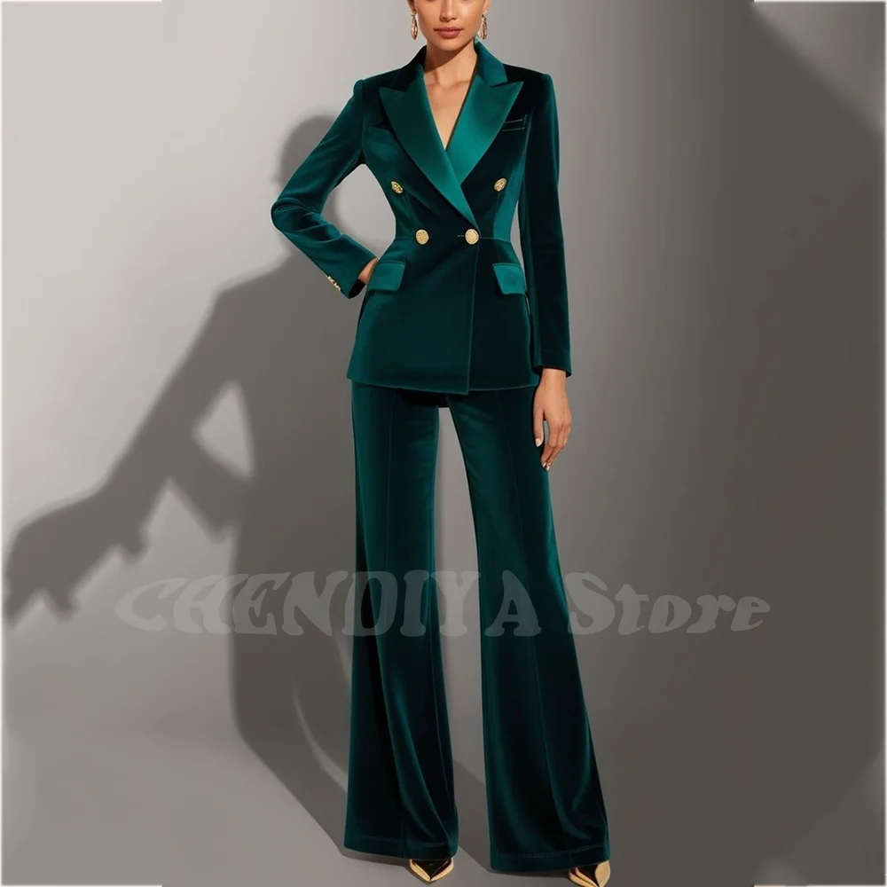 

Зеленый бархатный женский костюм, шикарный остроконечный лацкан, облегающие наряды, элегантный офисный женский комплект из двух предметов (куртка + брюки)