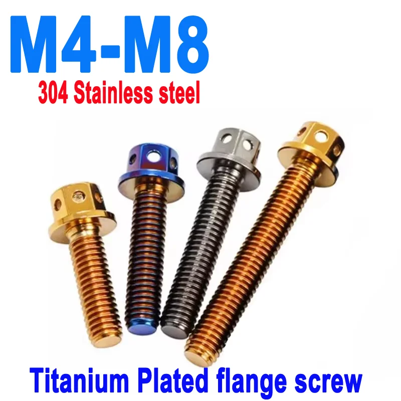 

Titanium-Plated 304 SS Flange Screws - Burnt Blue, Inner & Outer Hex, M4-M8 Sizes, Ideal for Motorcycle Repair