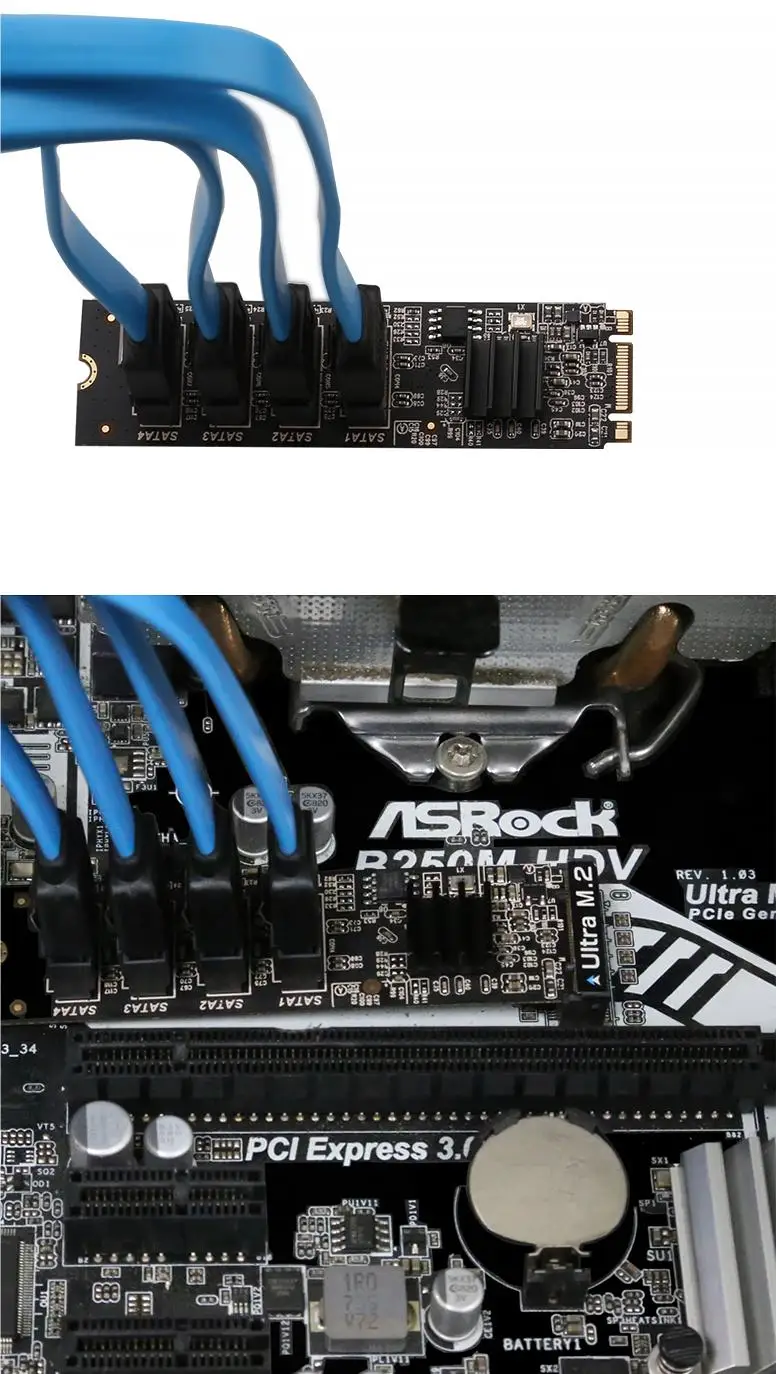 بطاقة توسيع M.2 إلى 4 SATA3.0 (مفتاح M + B) لدعم ASMedia NVME وPCIe