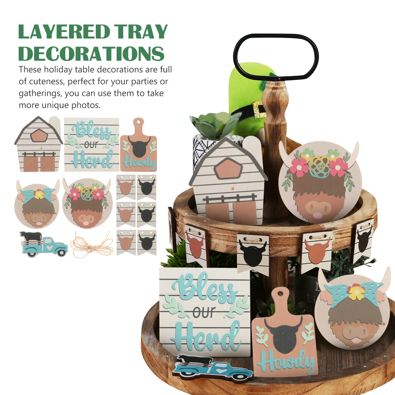 

1 set 1 Set Pvc Figurines Cow Theme Tiered Tray Decorations Wooden Sign Farmhouse Party Centerpiece Birthday Wedding Baby Shower