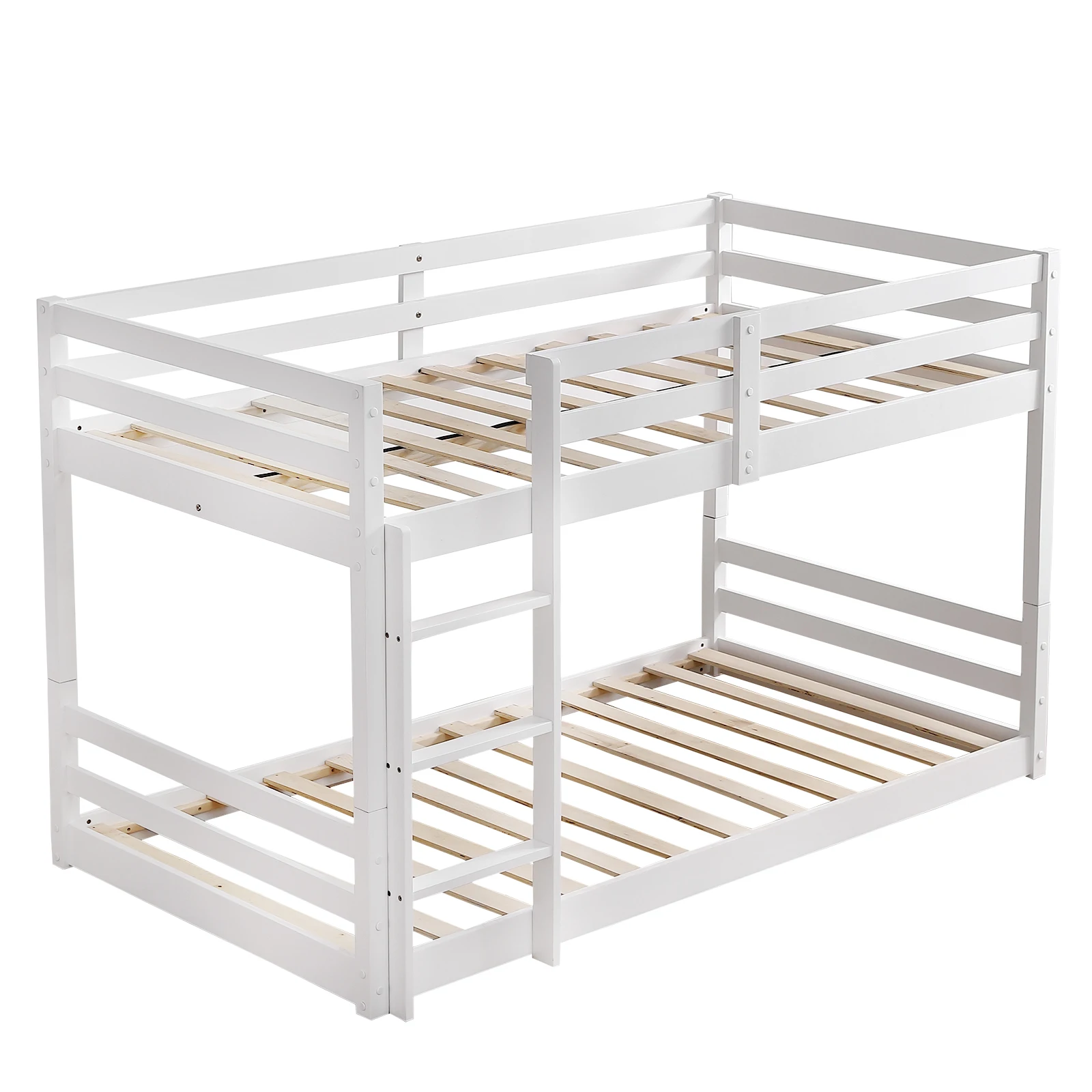 Double-Layer Head And Tail Cross Brace Guardrail Straight Ladder Twin Pine Can Be Split Into a Single-Layer Bed Wooden Bed