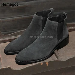 Grey Suede Chelsea Boots High Quality Slip On Ankle Booties Men's Shoes New British Style Top Leather High-Top Leather Boots