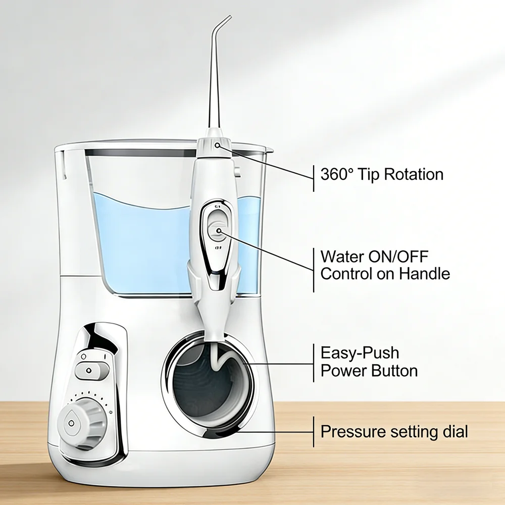 

Электрический настольный ирригатор для полости рта 800 мл, 10 регулируемых режимов, стоматологический водный флоссер для семейного ухода и спа-процедур