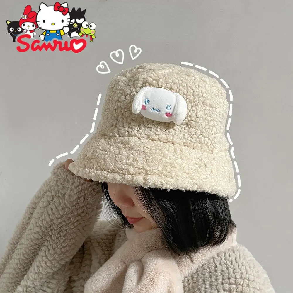 Sanrio Kuromi Melody Cinnamoroll Fisherman Hat Female Lean Lamb Fur Fashion Autumn/Winter Everything with Wind Insulation Hit