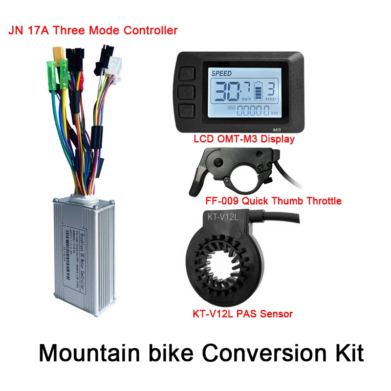 

Electric Bicycle Scooter Kit,JN 17A Three Mode Controller SM Plug,KT-V12L PAS Sensor,FF-009 Thumb Throttle,LCD OMT-M3 Display