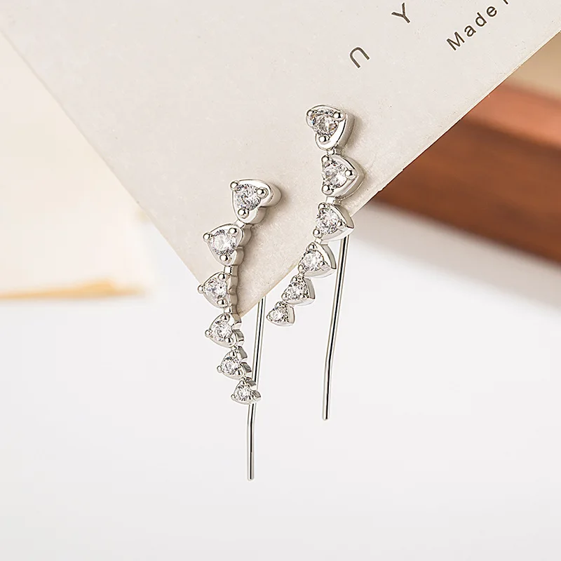 Sterling Silver Color Zircon Row Heart Star Ear-Sticks Women's Earrings Fashion Jewelry 2096