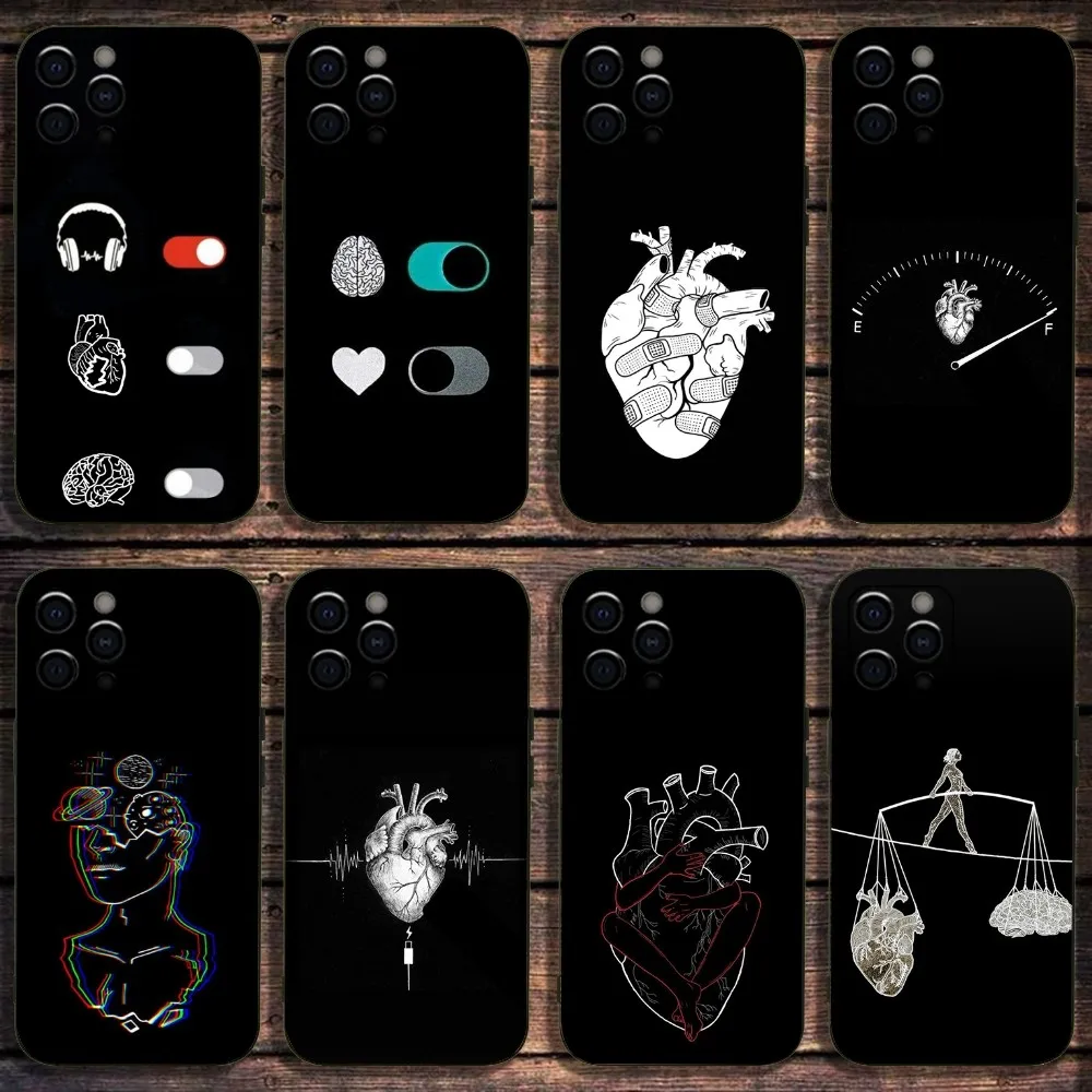 Medical Human Organs Brain Art Phone Case For Apple iPhone 15,14,13,12,11,Pro,X,XS,Max,XR,Plus,Mini Soft Black Cover