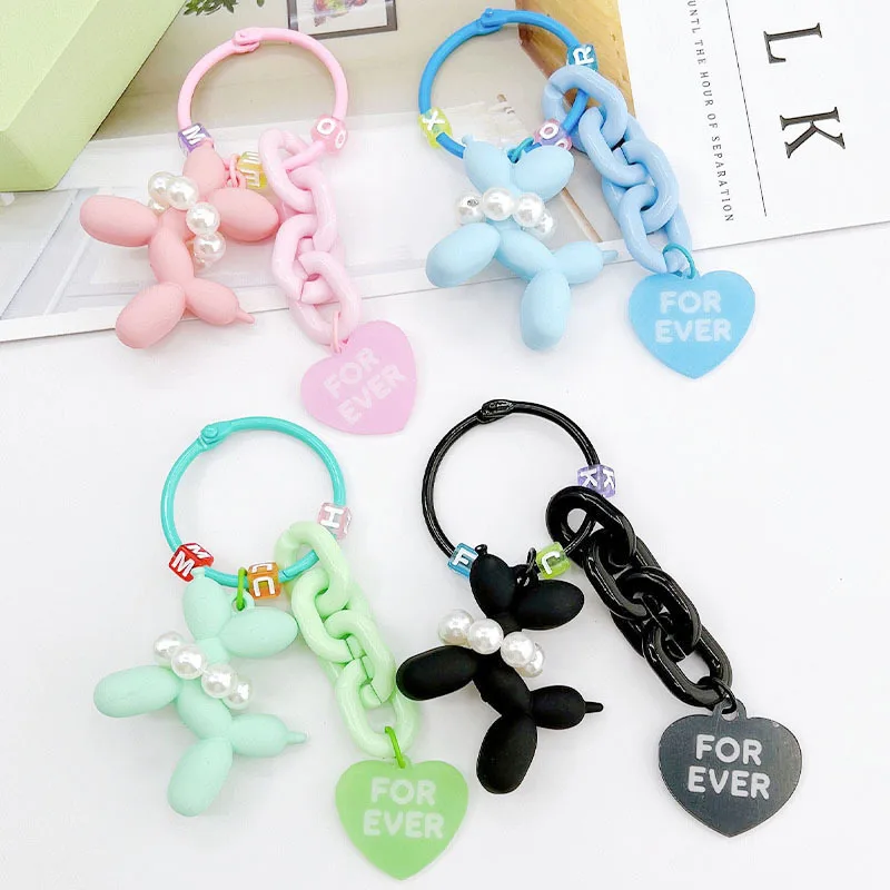 Cool Acrylic Cartoon Balloon Dog Keychains Black Candy Colored Car Keyring Key Buckle Accessories Bag Pendant Toys