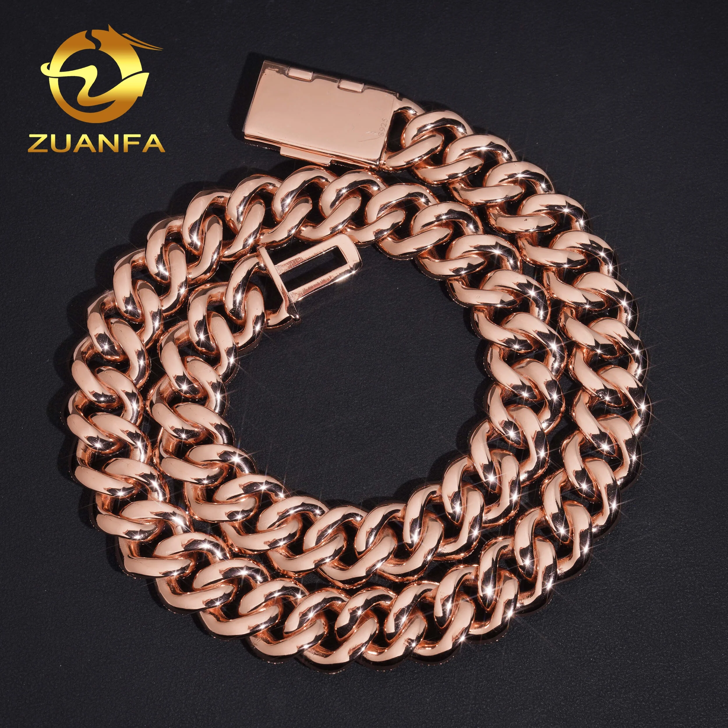 Diamond Pass Tester Rose Gold 18mm Iced Out Moissanite 925 Sterling Silver Hip Hop Cuban Link Chains.