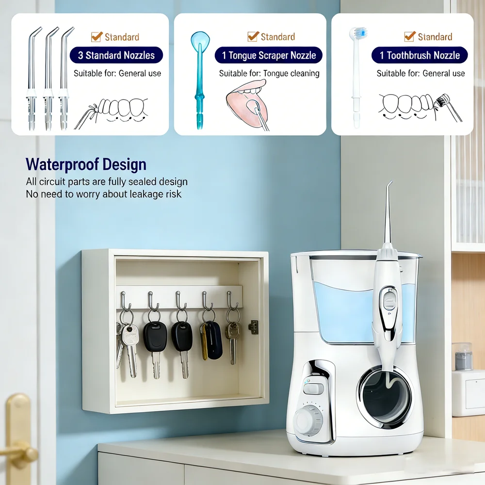 

Desktop Electric Dental Water Flosser, 10 Modes 5 Nozzles High-Power Water Jet, Essential Teeth Cleaner for Home Oral Hygiene