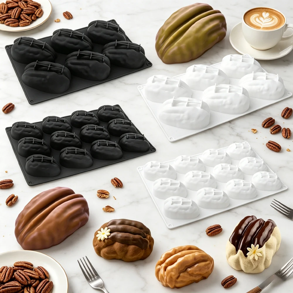 3 or 4 or 6 or 12-Cell Pecan Nuts Design Chocolate Mould Silicone Mousse Cake Mold Soap Molds Food Grade Bakeware Dessert Tools