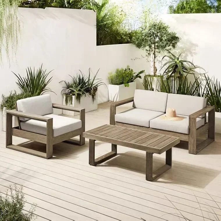 

Nordic outdoor solid wood sofa sunscreen simple single resort villa balcony designer teak park furniture