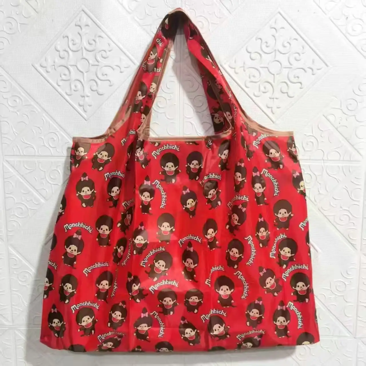 

Monchichi cartoon cute shopping bag Environmental protection handbag can be folded, portable, light and large capacity