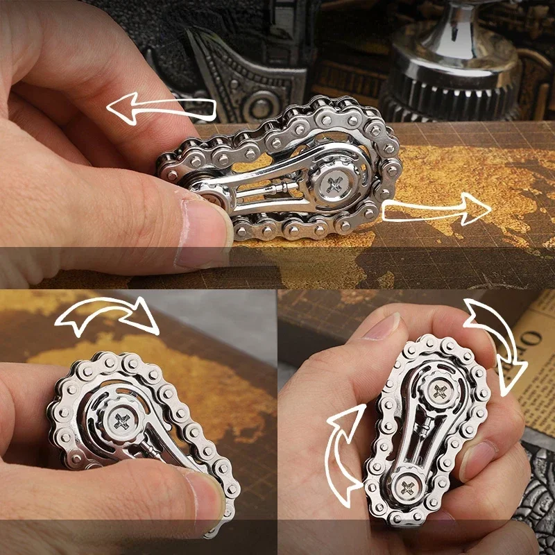 Volant d'inertie Fidget Spinner chaîne dent roue à main chaîne d'engrenage liaison métallique rouleau rotatif créatif EDC jouets Gyroscope du bout des doigts
