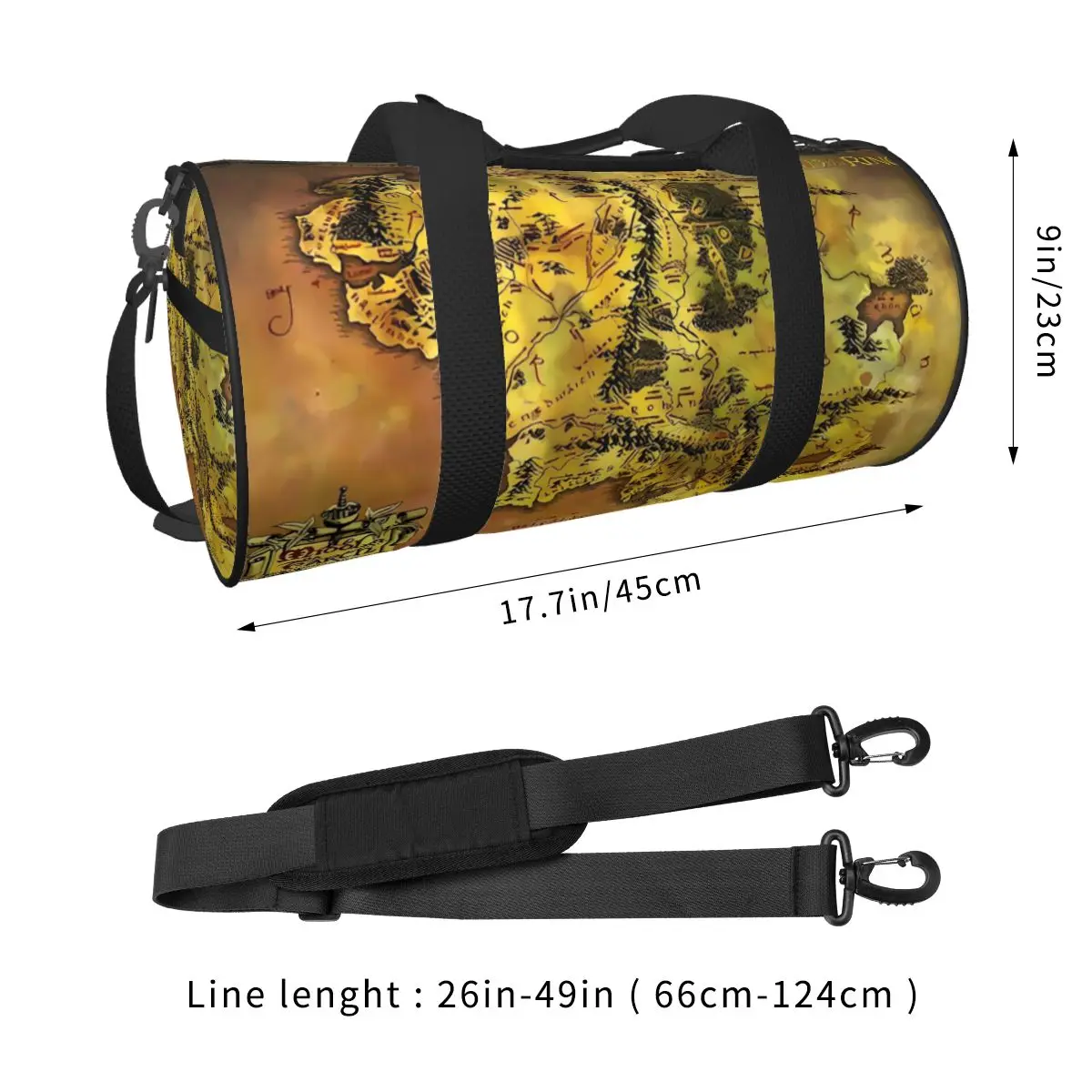 L-Lords Of The R-Rings Map Tolkien Books Literature Middle Earth Sport Bags Gym Gym Bag Weekend Men's Handbag  Fitness Bag
