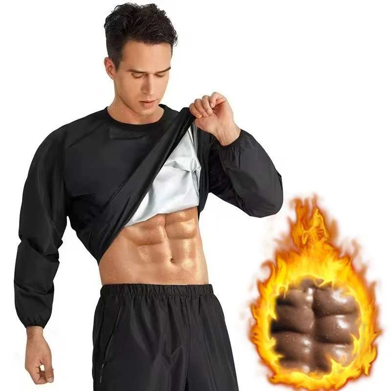 MrifDila Sauna Sweating Set Men Sauna Suit Long Sleeve Sweat Suits Gym Boxing Workout Heating Clothes Heat Trapping Weight Loss