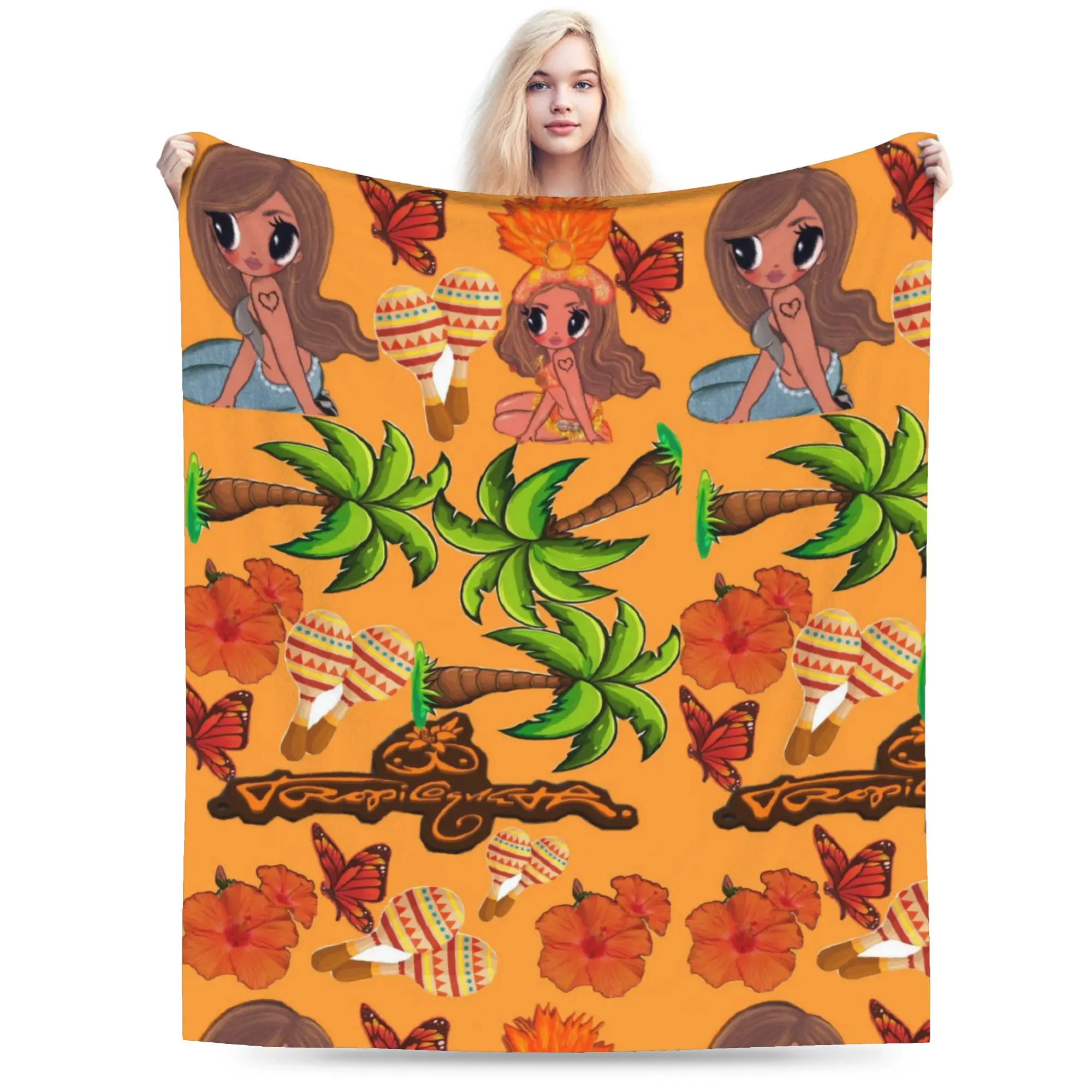 Karol G Tropicoqueta Flannel Blanket Spring  Soft Throw Blanket for Girls Boys Outdoor Novelty Bedspread Sofa Bed Cover