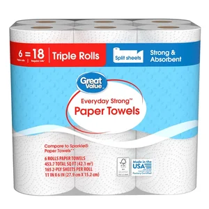 Everyday Strong Paper Towels Split Sheets 6 Rolls 990 Sheets Pick a Size Perforated Cleaning Extra Absorbent Kitchen Household