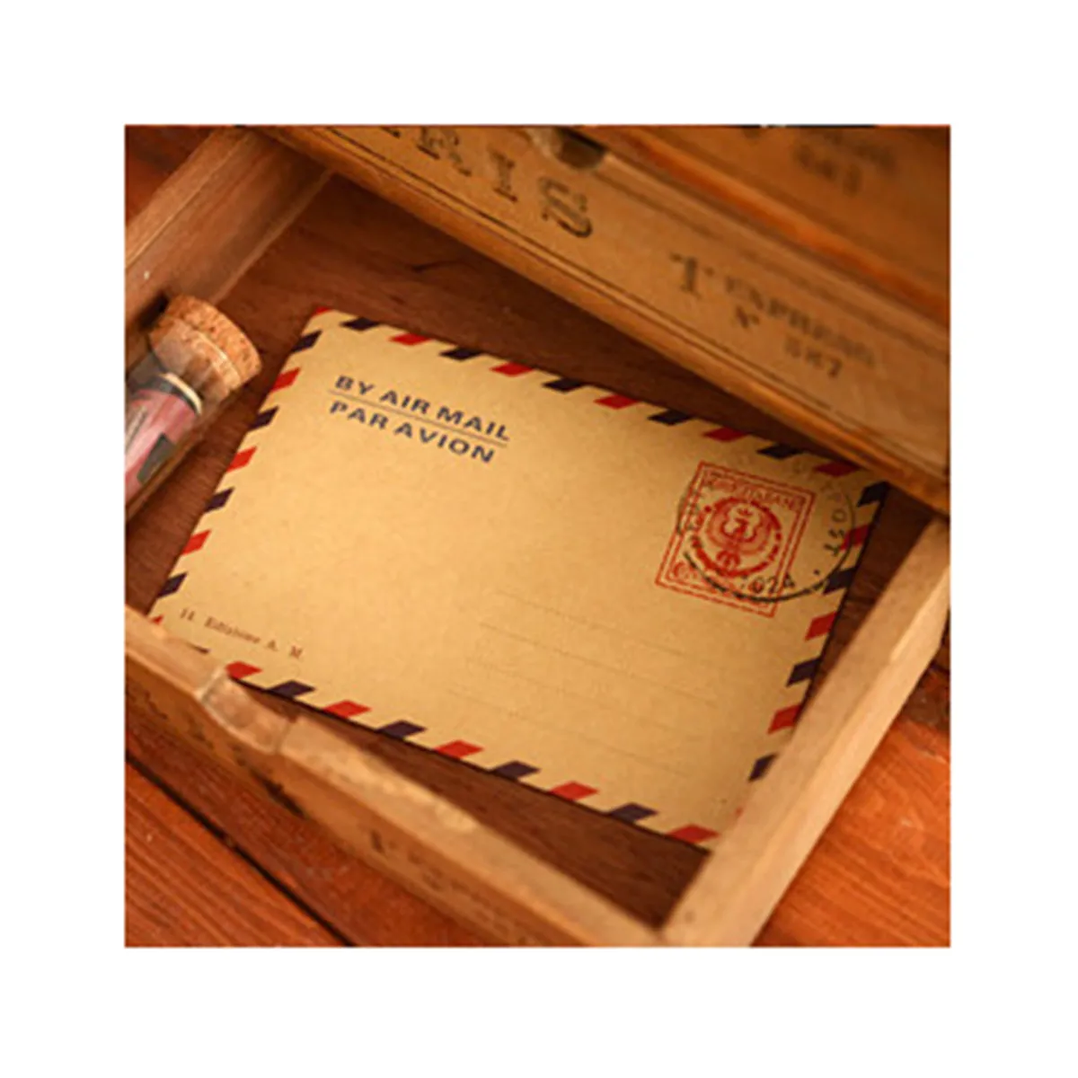 

10Pcs Eco Friendly Kraft Envelopes Brown Red Vintage Design Tower Airplane Pattern for Postcard Photo Coin Stamp