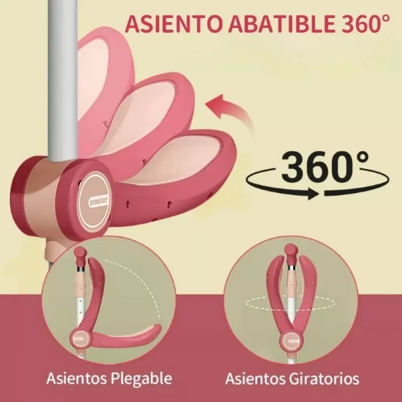 Patinete 3 en 1 para niños con manillares de altura ajustable y asiento extraíble, luces LED, música para niños y niñas, juguetes para montar al aire libre