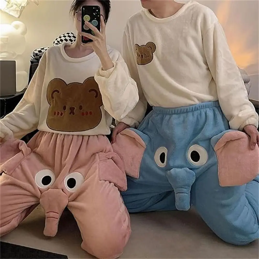 Autumn Winter Women Sleep Funny Cute Couple Pajama Pants Elephant Trunk Pajamas Home Sleeping Trousers Men Clothes