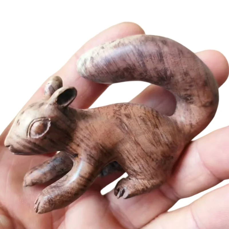 Hand-Carved Pear Wood Squirrel Handle Piece with Unique Knot Design