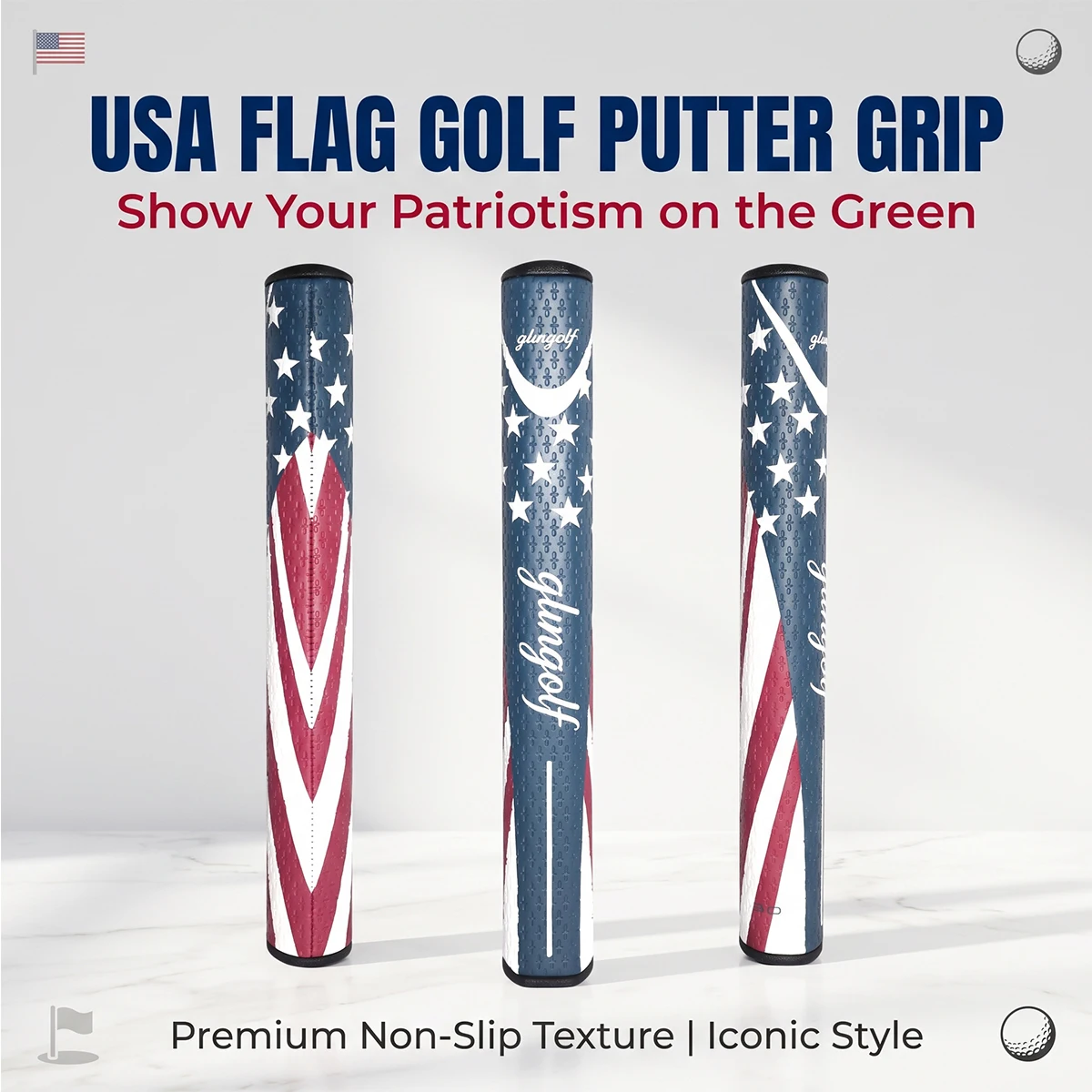 US Flag Pattern PU Golf Putter Grip (2.0/3.0 Sizes) — Non-slip, Shock-absorbing, Wear-resistant Golf Putter Grip Accessory