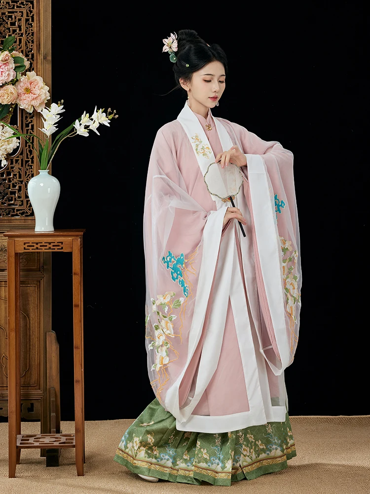Nuovo Hanfu in stile cinese della dinastia Ming colletto rialzato giacca lunga mantello gonna faccia di cavallo set ricamo pesante retrò Hanfu