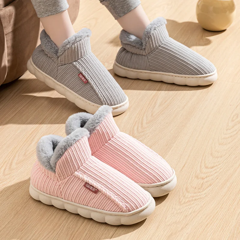 

Thick soled cotton slippers for women, new winter home high top warm and fluffy bag heel, wearing cotton shoes outside