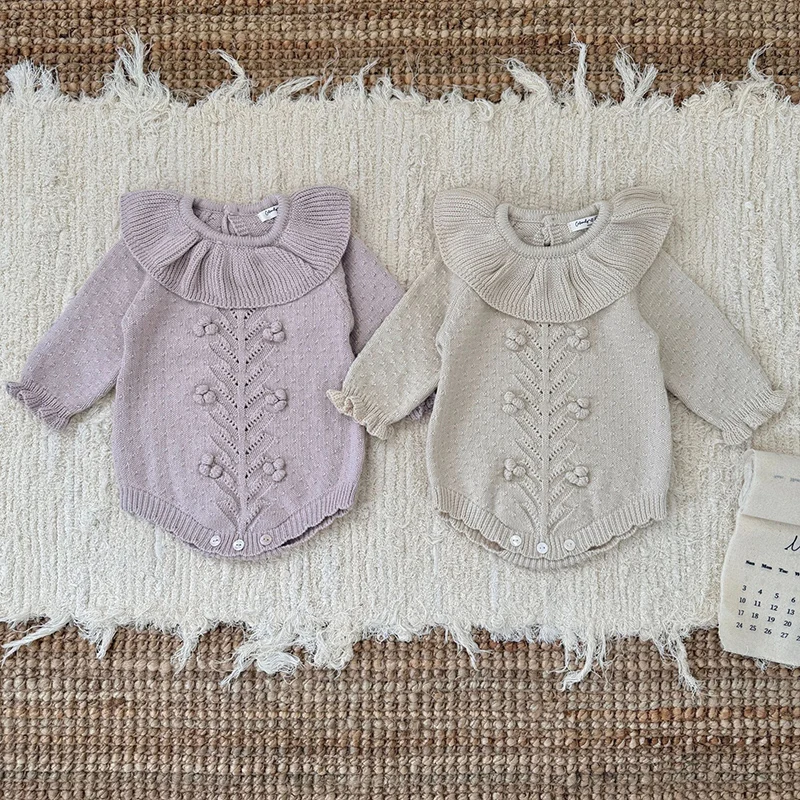 ربيع جديد 2026 0-24 متر ملابس الرضع طفل الفتيات محبوك بذلة بأكمام طويلة بلون الوليد الطفل الفتيات محبوك داخلية #2