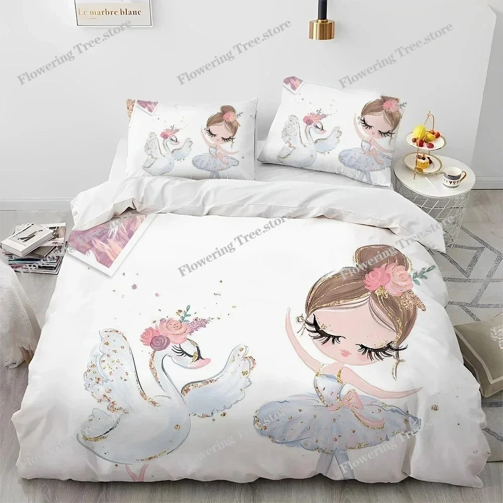 Cartoon Cute Ballet Girl Ballerina Bedding Set Duvet Cover Bed Set Quilt Cover Pillowcase Comforter king Queen Size Boys Adult