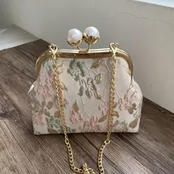 Bolso con cierre de concha con cuentas para mujer, bolsos de flores ahuecados, bolsos cruzados de hombro con cadena de moda Vintage, bolsos de palacio