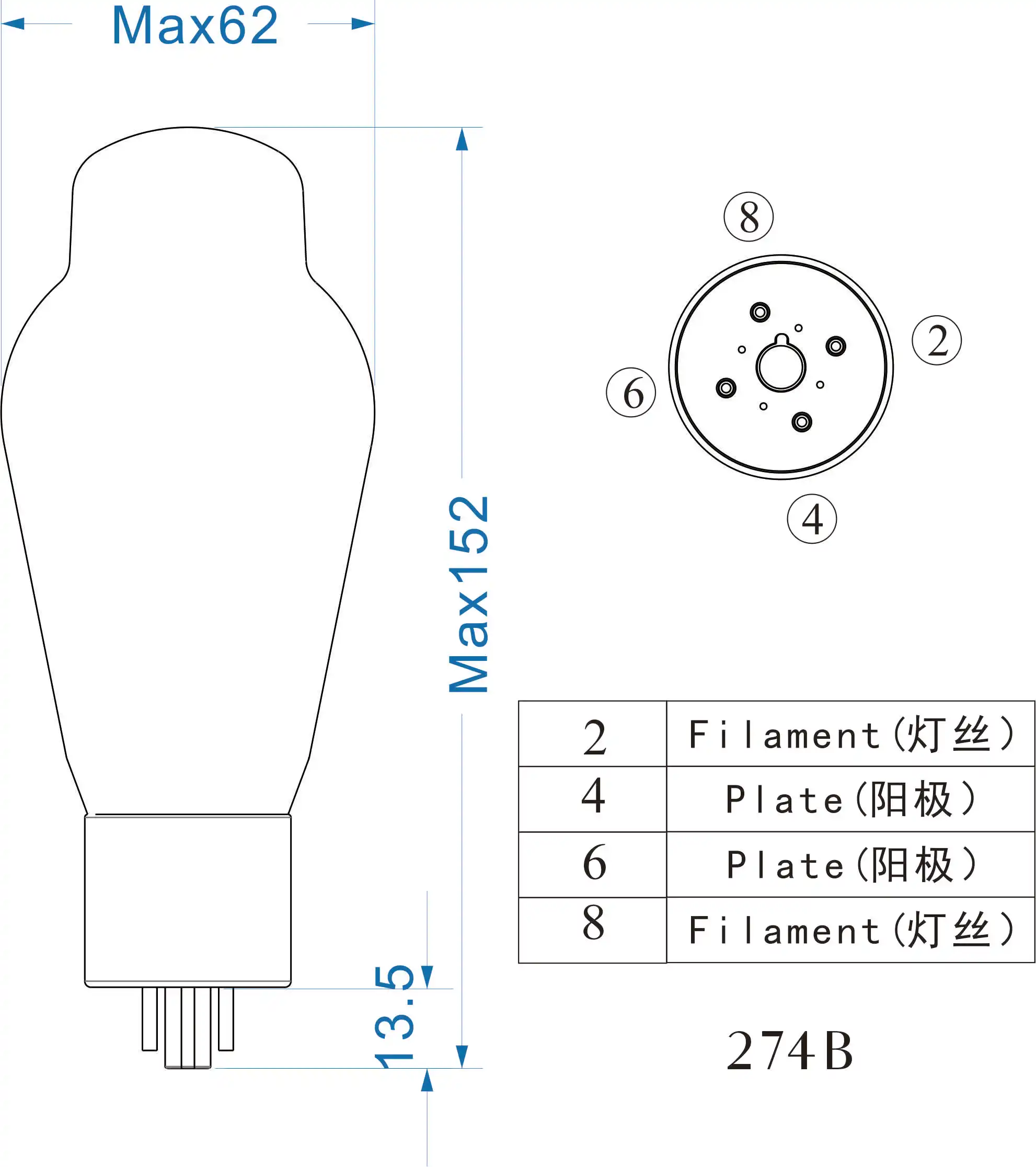FEIYUE 26 AMP PSVANE 274B Vakuumröhre als Ersatz für LINLAI 5U4G WE274B GZ34 5Z4P für HIFI Audio-Röhrenverstärker DIY – Detail 1