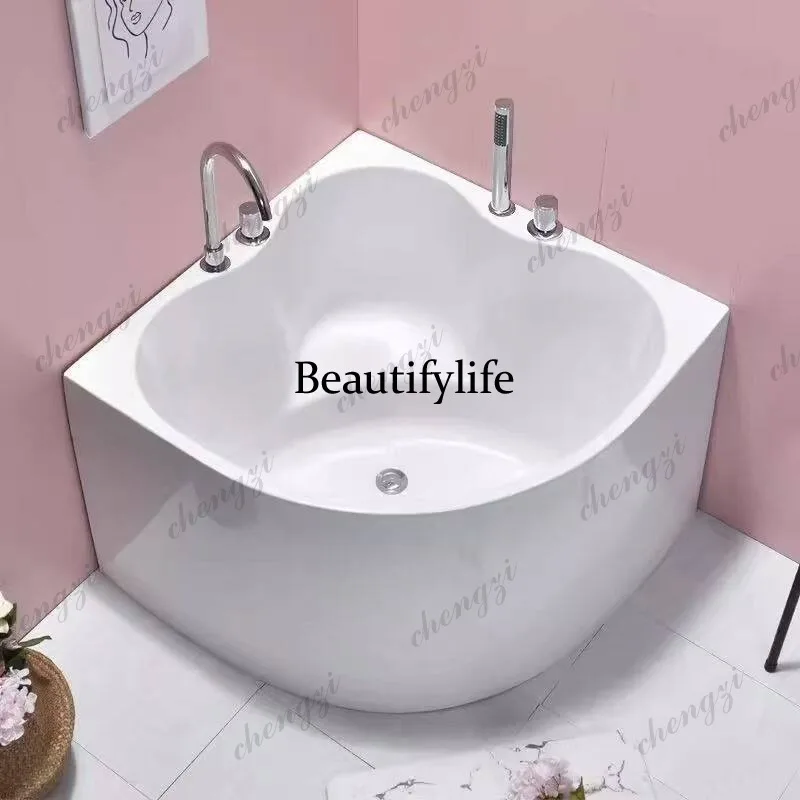 Free-standing acrylic small apartment triangular bathtub mini fan simple bathtub deep bubble