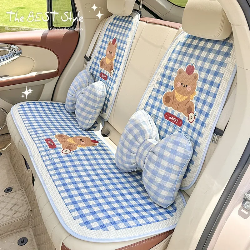 Breathable Ice Silk Cute Car Seat Covers Full Set Cartoon Car Seat Cushion Cute Auto Accessories Universal Car Seat Protectors