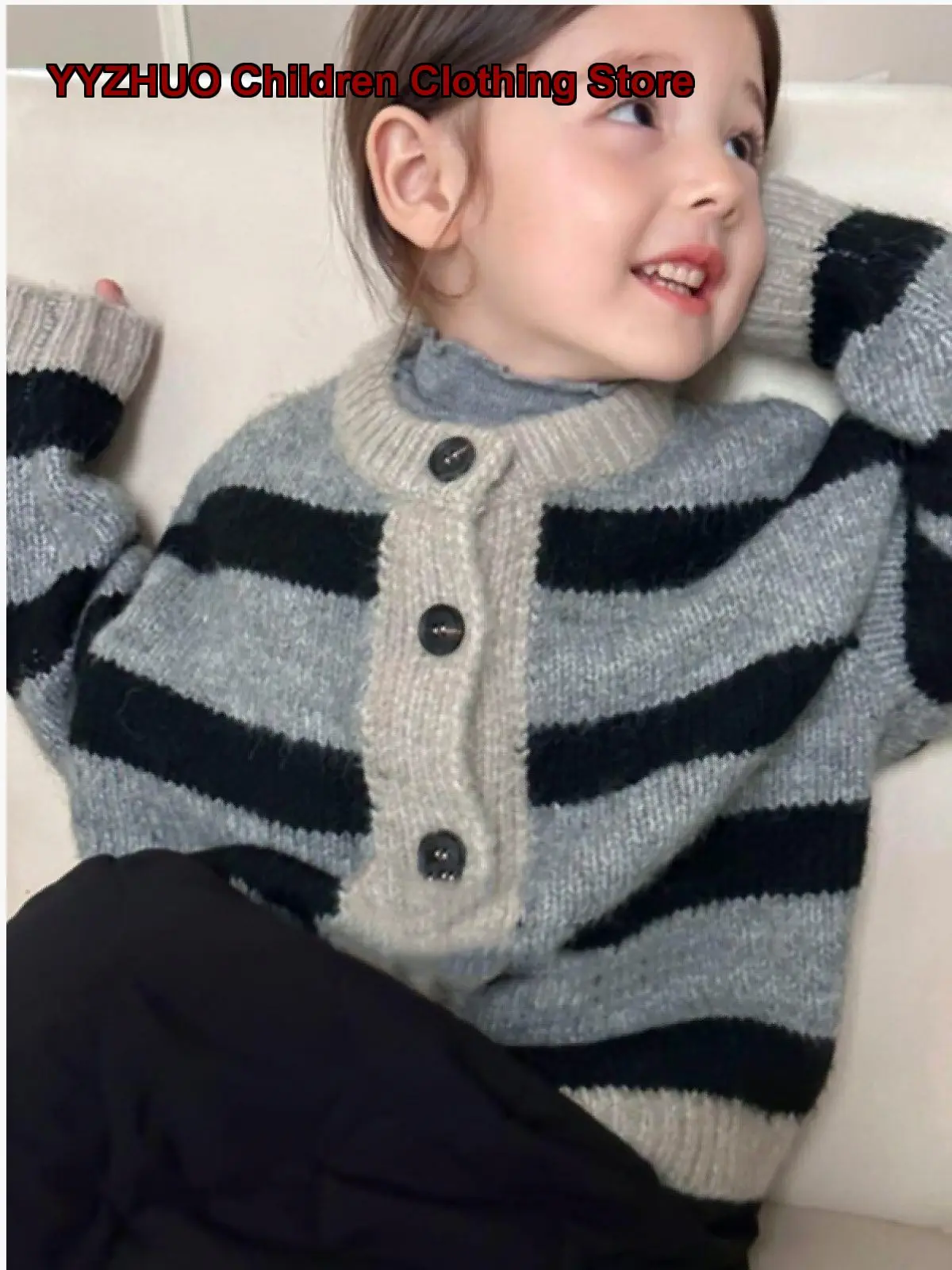 Girls Knit Cardigan 2026 Autumn Fashionable Striped Knit Jacket Cartoon Print Animal Pattern Kids