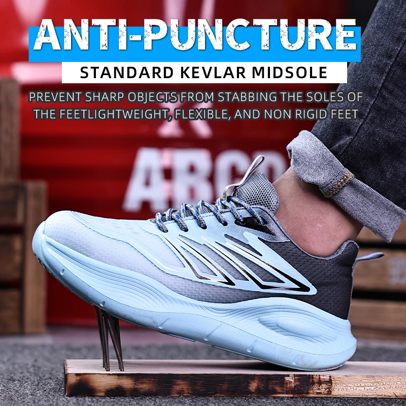 EOCENE Men's Steel Toe Safety Shoes High-Top Outdoor Anti-Impact & Puncture Resistant Lightweight Breathable Work Shoes