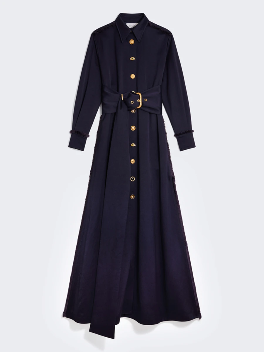 فستان VGH أنيق بحزام مقسم للنساء طية صدر السترة وأكمام طويلة مرقعة بإبزيم معدني على شكل حرف A لحفلات العشاء فساتين متوسطة الطول للسيدات جديد #6