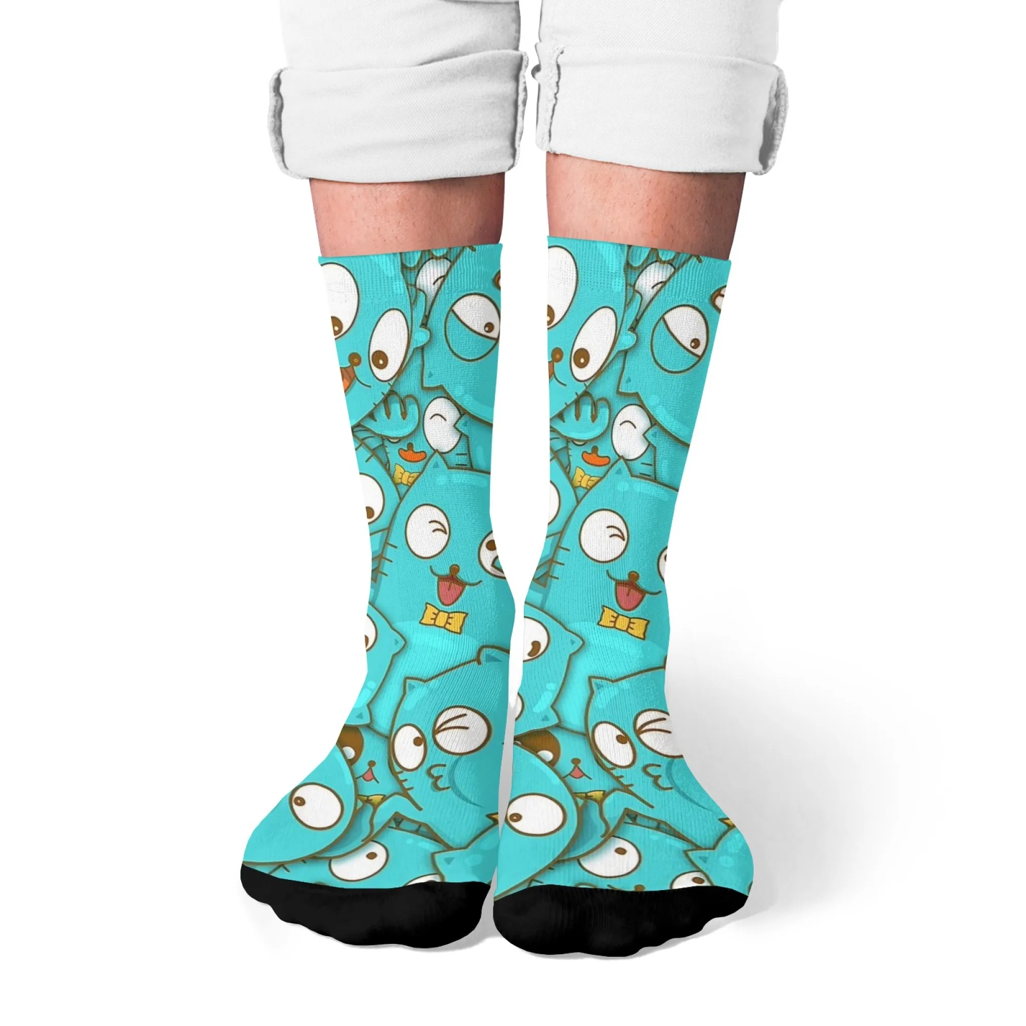 Nieuwe Harajuku Retro Cartoon Blauwe Kat Print Herensokken, Comfortabel, Ademend, Antislip, Casual Sokken, Feest- en Vakantiecadeau