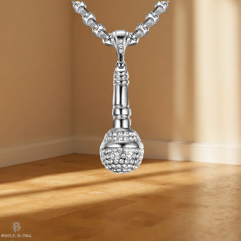 New Personality Gold-Plated Microphone Necklace Man Woman Hip Hop Rock-Encrusted Microphone Pendant Accessories Party Jewelry