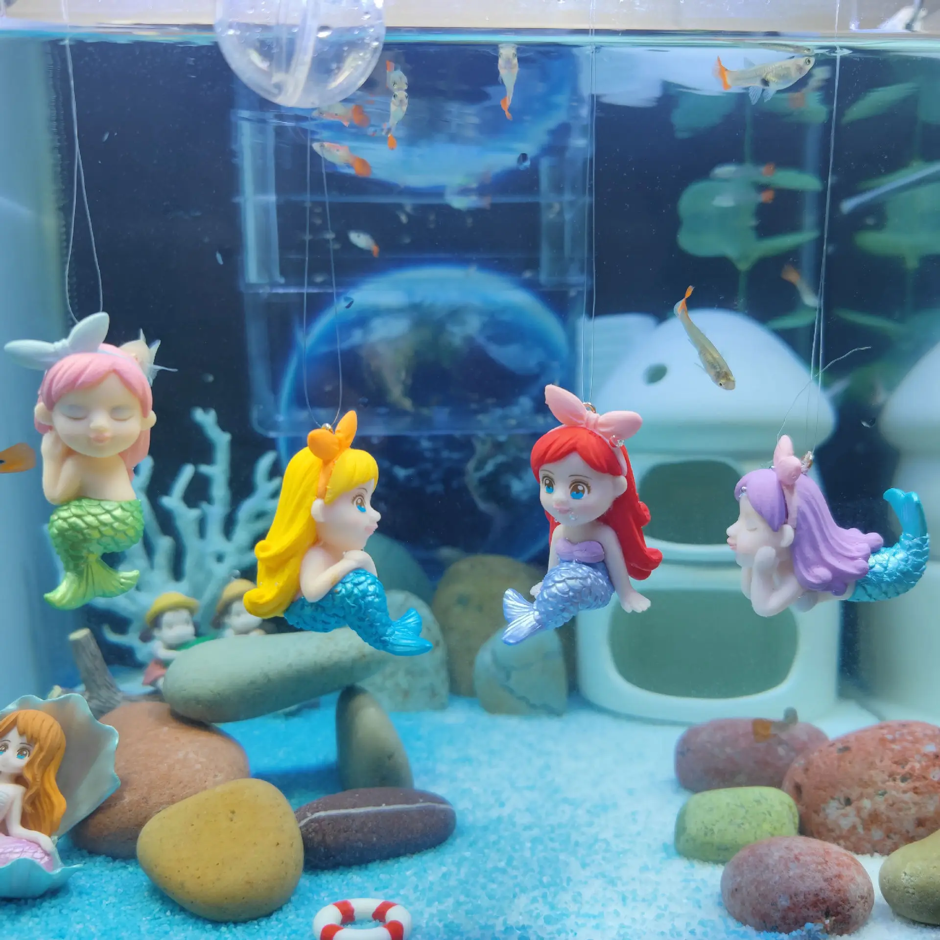 Card-issuing Mermaid Aquarium Decoration Characters Floating Ball Fish Tank Ornaments Ornamental Underwater World Decorations