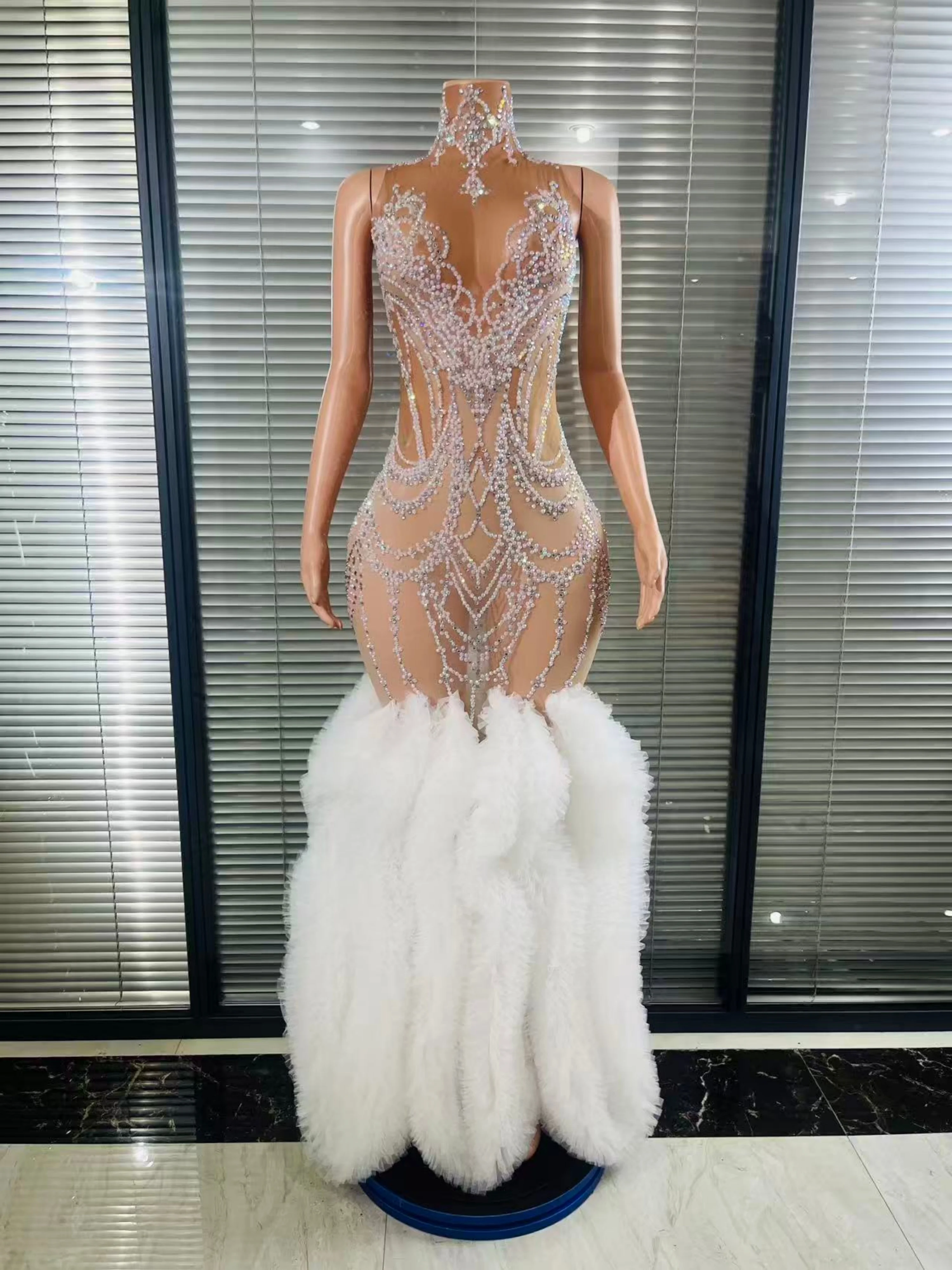 فساتين زفاف حورية البحر Diamante رائعة بيضاء أنيقة من الدانتيل مطرز لحفلات الزفاف وأعياد الميلاد فستاين سهرة/فساتين الحفلات مخصصة #1